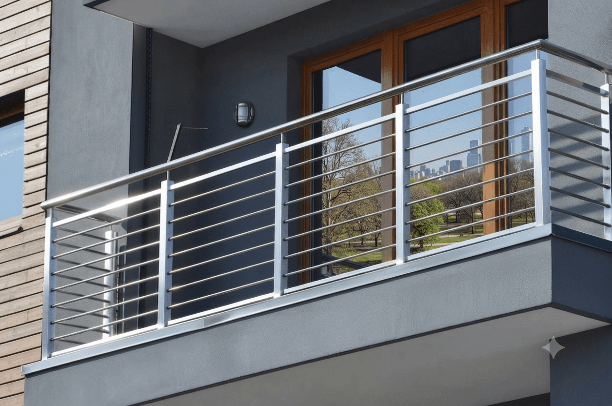 Elegant SS railing with horizontal bars for apartment balcony